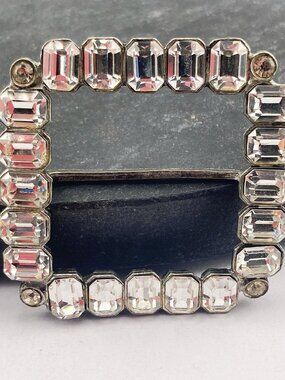 VINTAGE Square clear rhinestone belt buckle with round and baguette rhinestones
